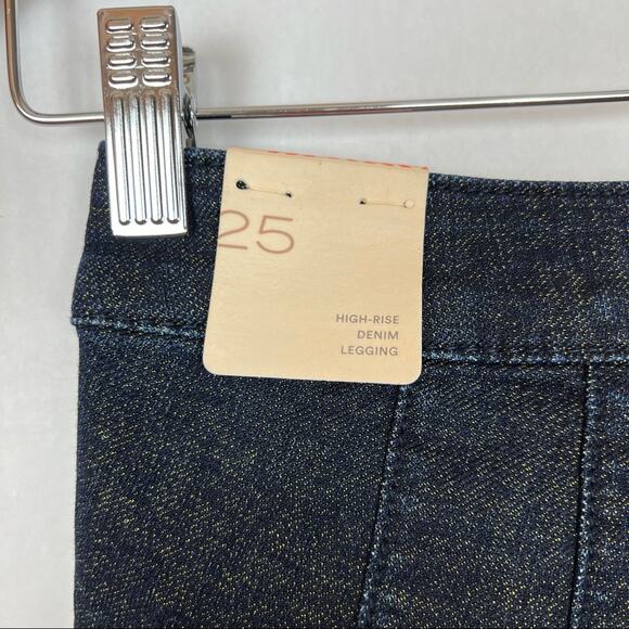 Anthropologie Pilcro High Rise Denim Legging Shimmer Shine Glitter Blue Jeans 25 - Picture 7 of 10
